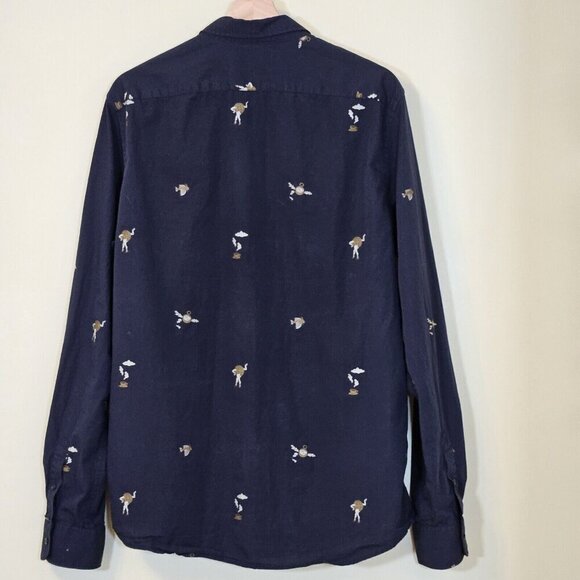 Scotch & Soda Shirt Men XL Navy LS Button Up Abstract Embroidery Boho Pocket - Picture 15 of 16